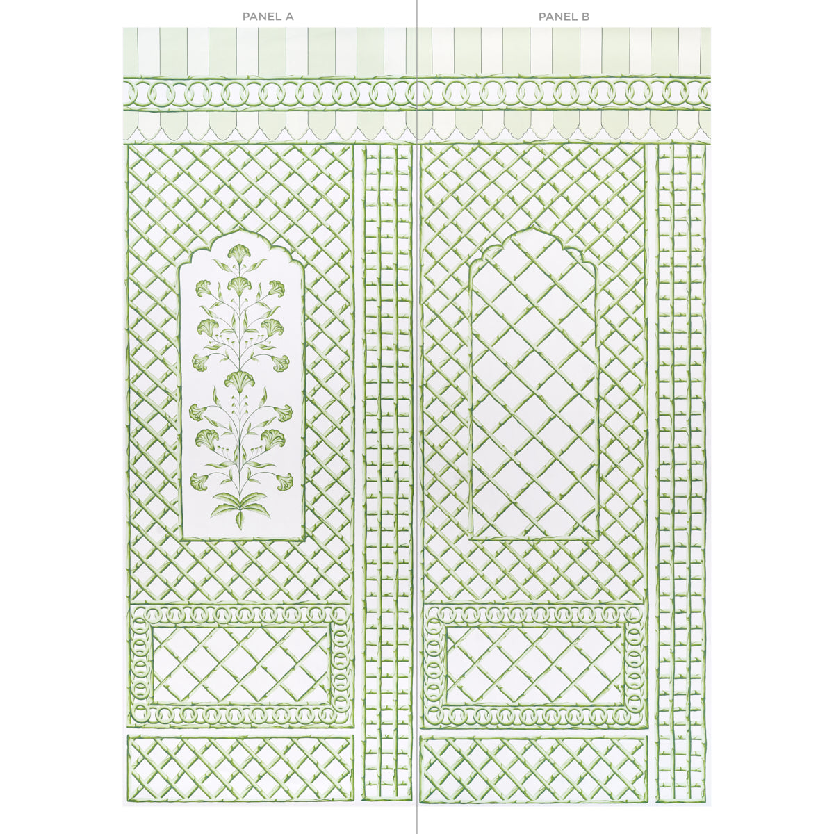 Schumacher Bamboo Trellis Panel A Green Wallpaper Sample 5014390