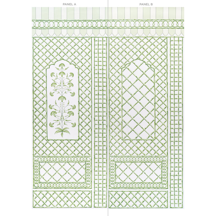 Schumacher Bamboo Trellis Panel A Green Wallpaper Sample 5014390