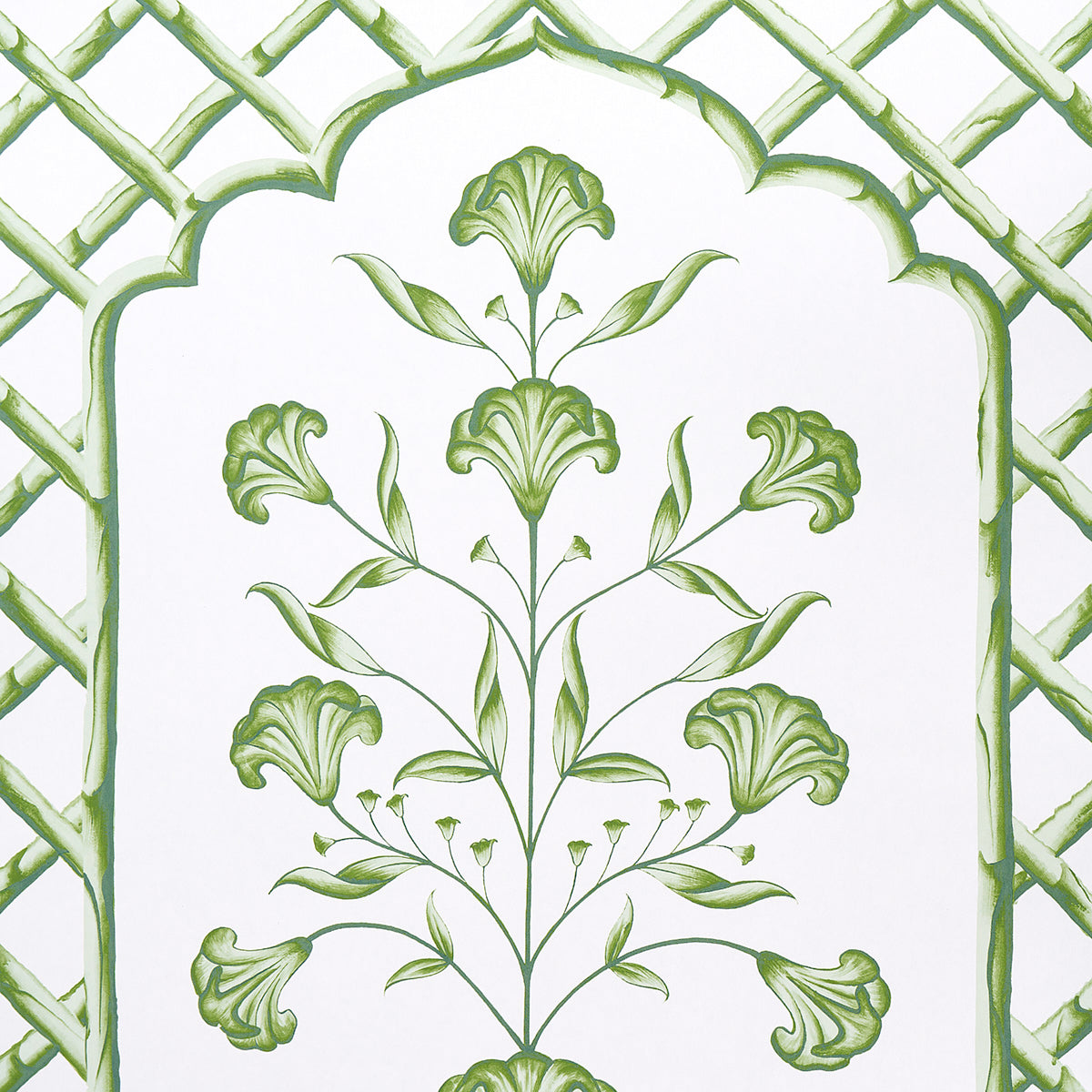 Schumacher Bamboo Trellis Panel A Green Wallpaper Sample 5014390
