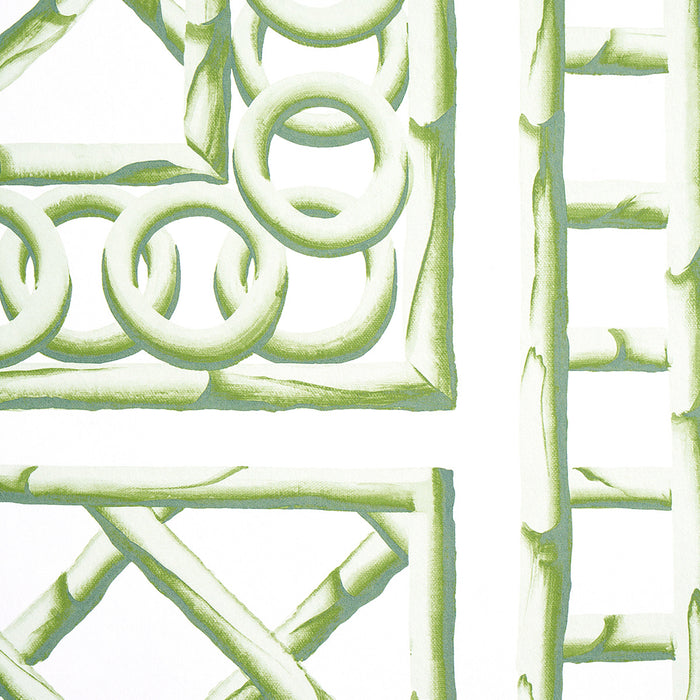 Schumacher Bamboo Trellis Panel A Green Wallpaper Sample 5014390