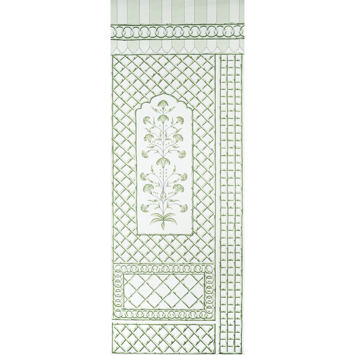 Schumacher Bamboo Trellis Panel A Green Wallpaper Sample 5014390