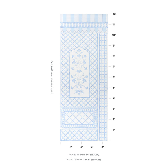 Schumacher Bamboo Trellis Panel A Blue Wallpaper Sample 5014391
