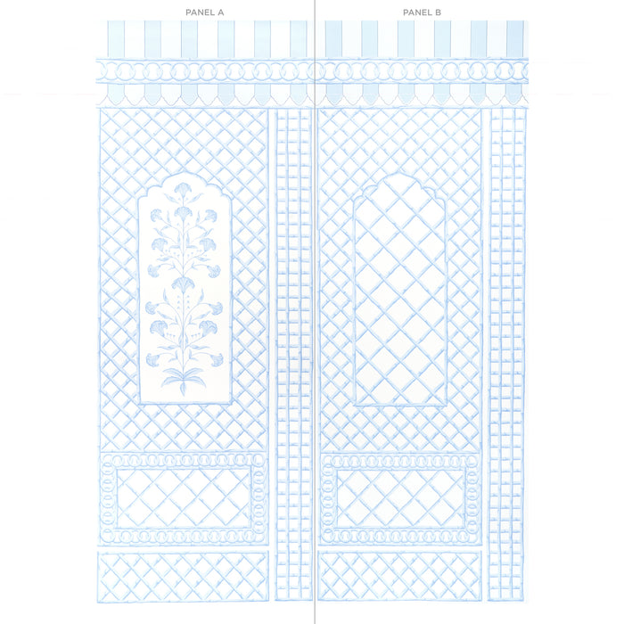 Schumacher Bamboo Trellis Panel A Blue Wallpaper Sample 5014391
