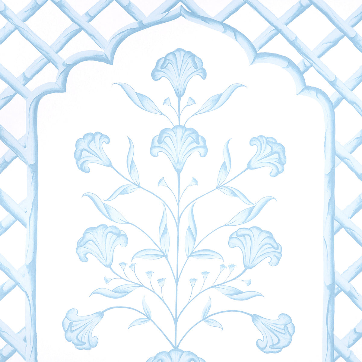 Schumacher Bamboo Trellis Panel A Blue Wallpaper Sample 5014391