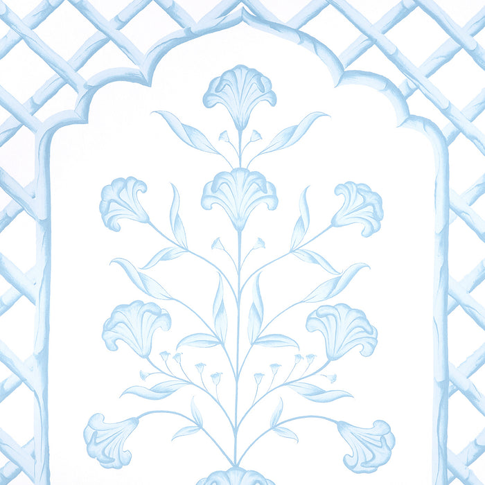Schumacher Bamboo Trellis Panel A Blue Wallpaper Sample 5014391