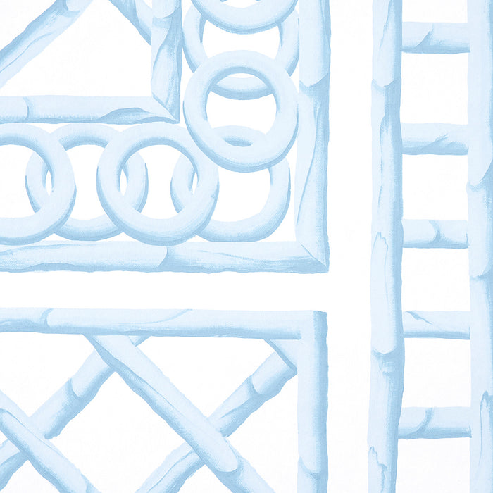 Schumacher Bamboo Trellis Panel A Blue Wallpaper Sample 5014391