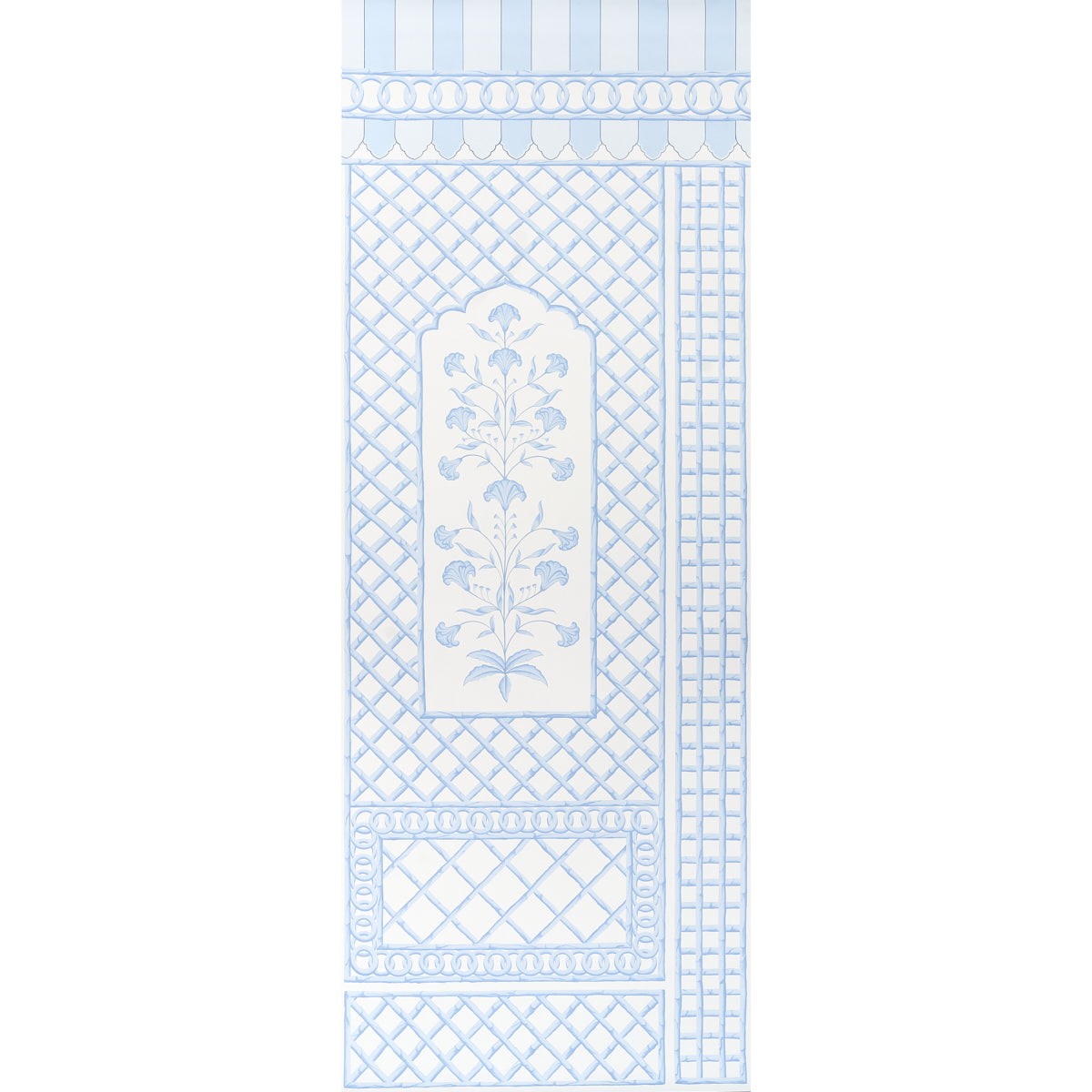 Schumacher Bamboo Trellis Panel A Blue Wallpaper Sample 5014391