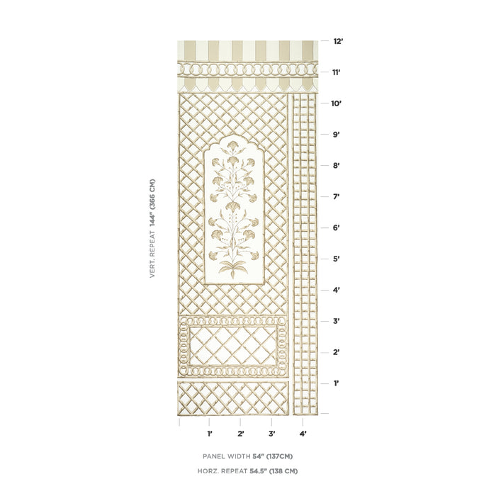 Schumacher Bamboo Trellis Panel A Neutral Wallpaper Sample 5014392