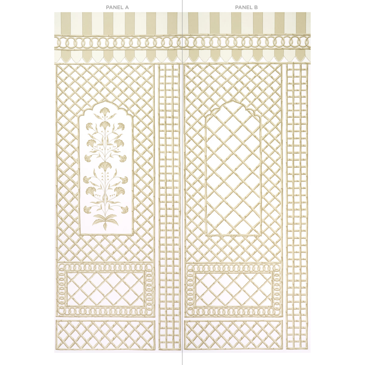 Schumacher Bamboo Trellis Panel A Neutral Wallpaper Sample 5014392