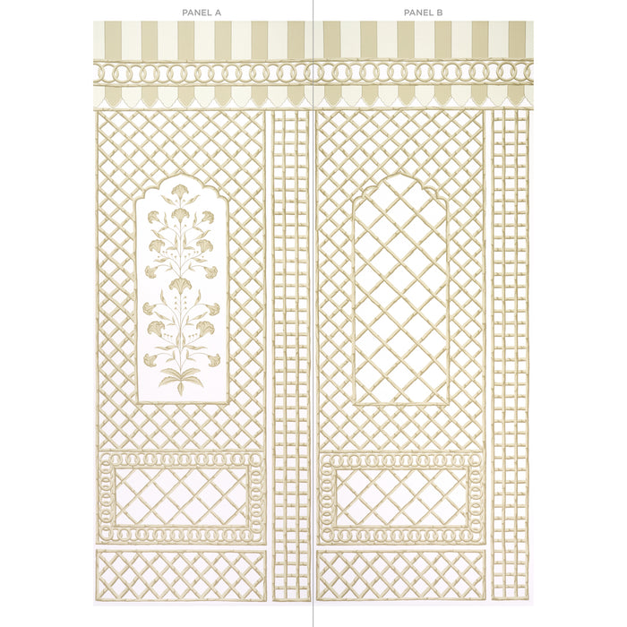 Schumacher Bamboo Trellis Panel A Neutral Wallpaper Sample 5014392
