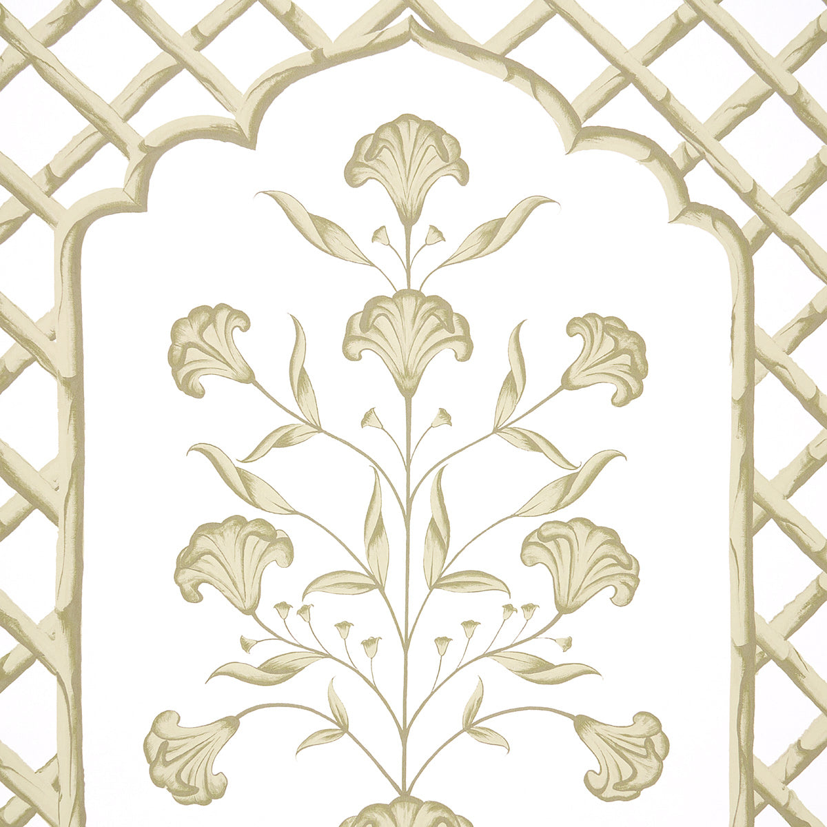 Schumacher Bamboo Trellis Panel A Neutral Wallpaper Sample 5014392