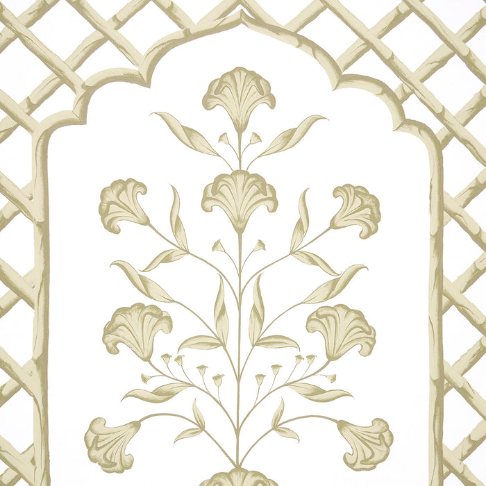 Schumacher Bamboo Trellis Panel A Neutral Wallpaper Sample 5014392