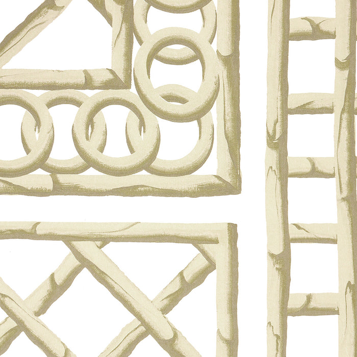 Schumacher Bamboo Trellis Panel A Neutral Wallpaper Sample 5014392