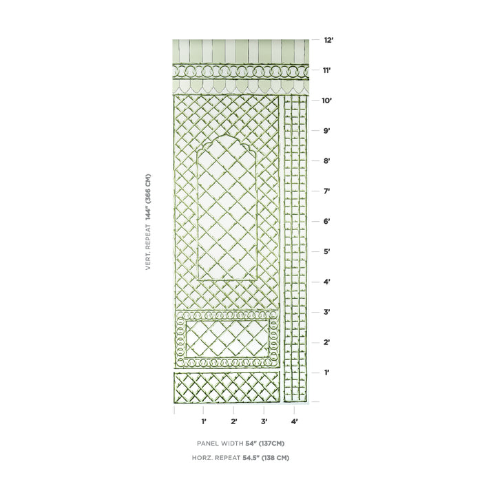 Schumacher Bamboo Trellis Panel B Green Wallpaper Sample 5014400