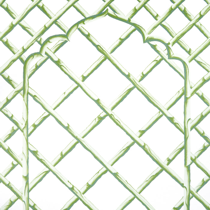 Schumacher Bamboo Trellis Panel B Green Wallpaper Sample 5014400