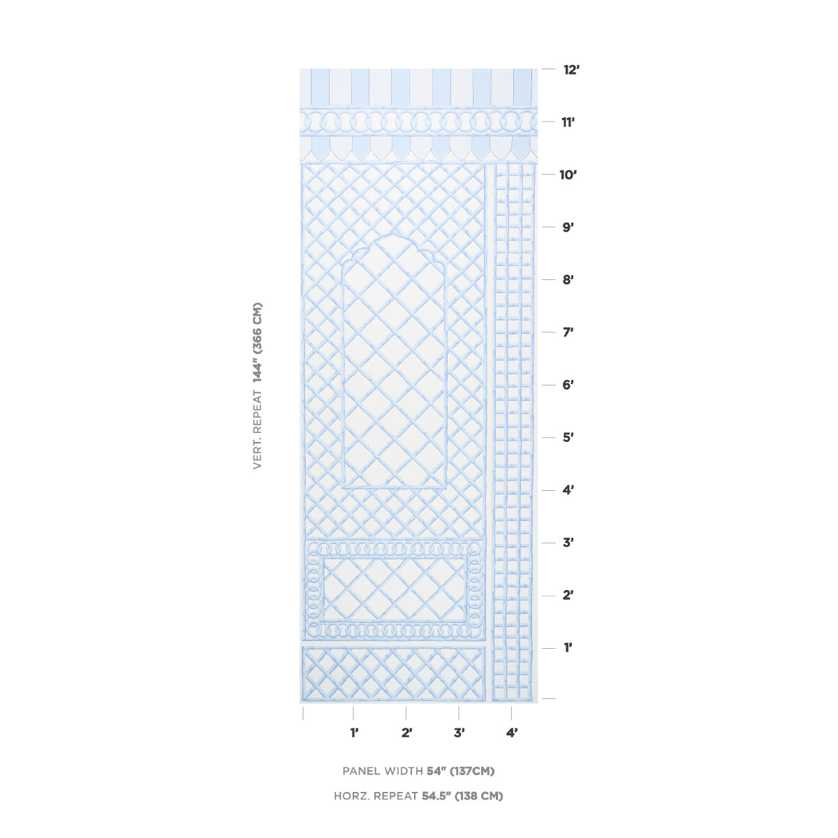 Schumacher Bamboo Trellis Panel B Blue Wallpaper Sample 5014401