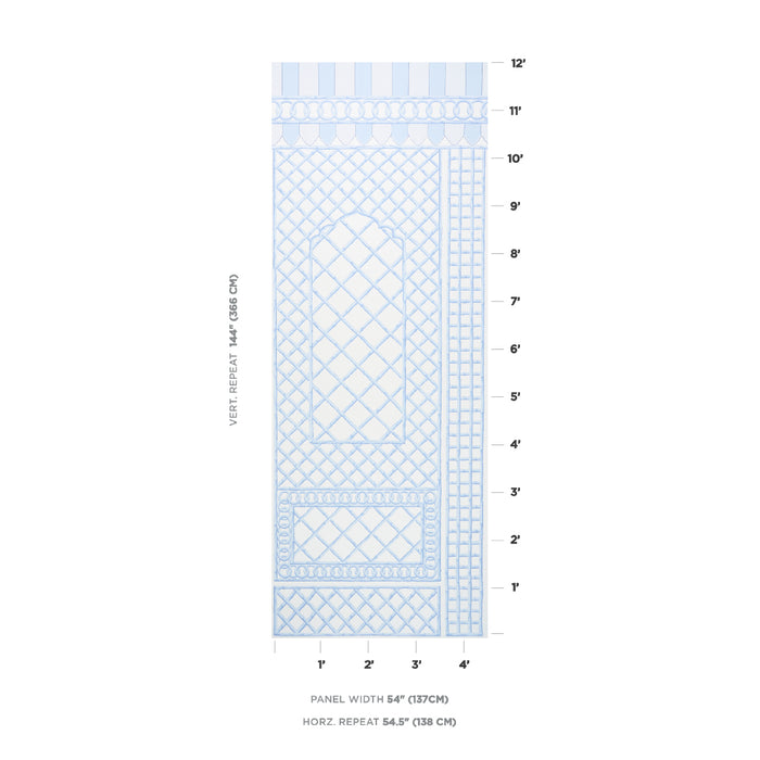 Schumacher Bamboo Trellis Panel B Blue Wallpaper Sample 5014401