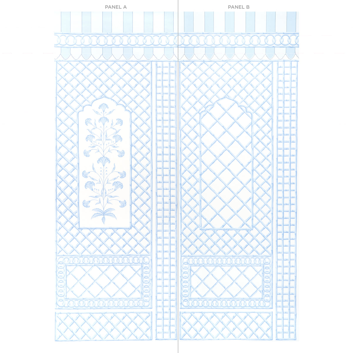 Schumacher Bamboo Trellis Panel B Blue Wallpaper Sample 5014401