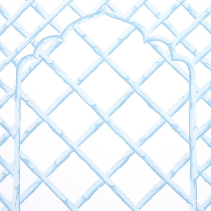 Schumacher Bamboo Trellis Panel B Blue Wallpaper Sample 5014401