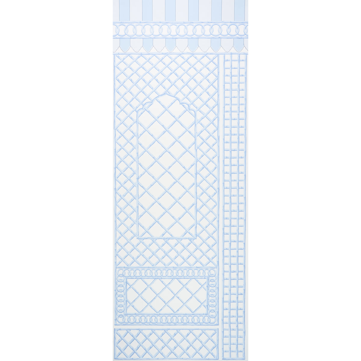 Schumacher Bamboo Trellis Panel B Blue Wallpaper Sample 5014401