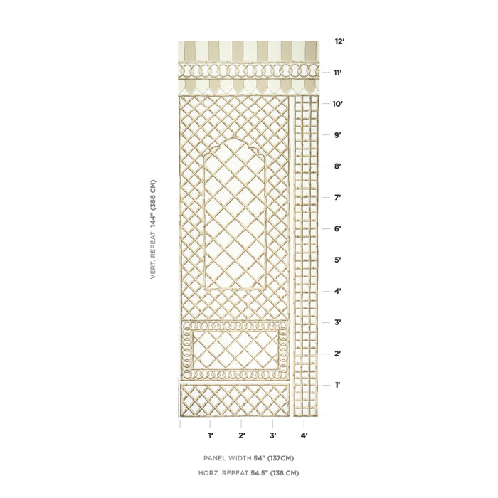 Schumacher Bamboo Trellis Panel B Neutral Wallpaper Sample 5014402
