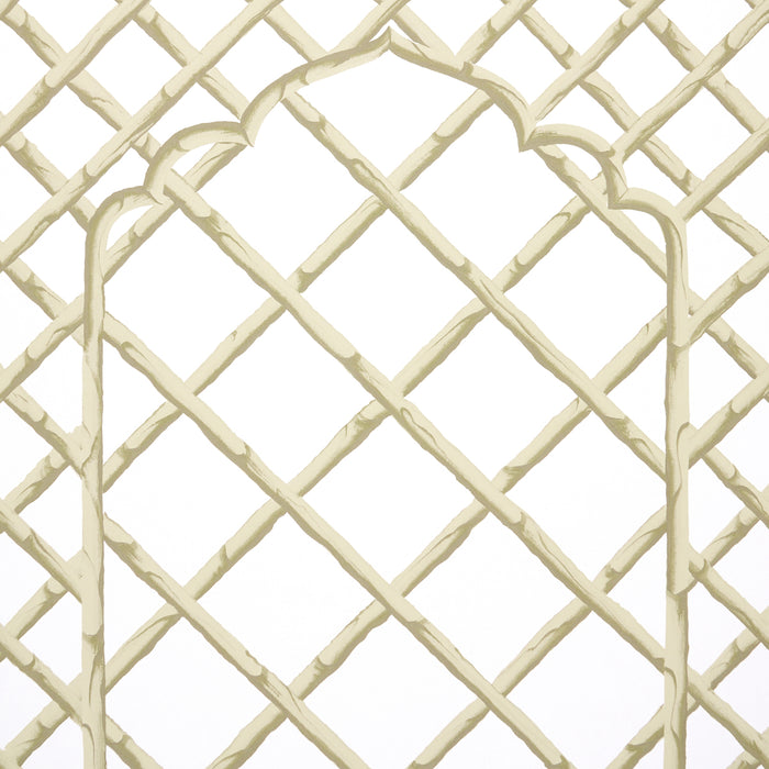 Schumacher Bamboo Trellis Panel B Neutral Wallpaper Sample 5014402