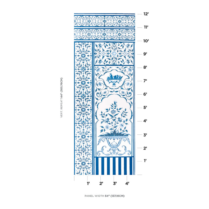 Schumacher Mughal Garden Panel A Blue Wallpaper Sample 5014410