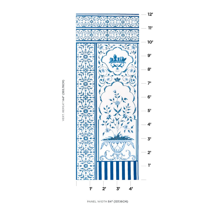 Schumacher Mughal Garden Panel B Blue Wallpaper Sample 5014420