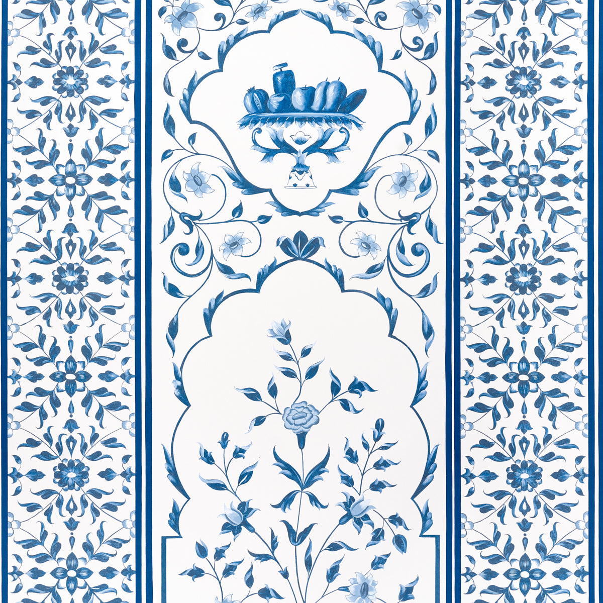 Schumacher Mughal Garden Panel B Blue Wallpaper Sample 5014420