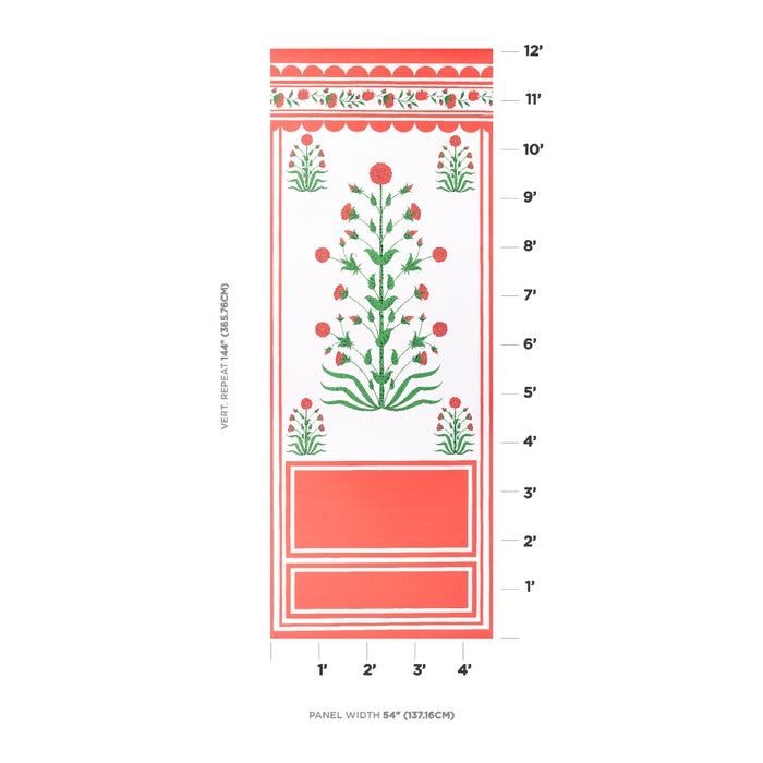 Schumacher Royal Poppy Panel A Red Wallpaper Sample 5014430