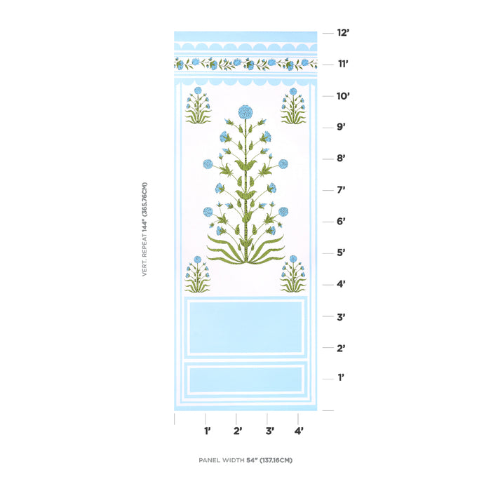 Schumacher Royal Poppy Panel A Blue Wallpaper 5014431