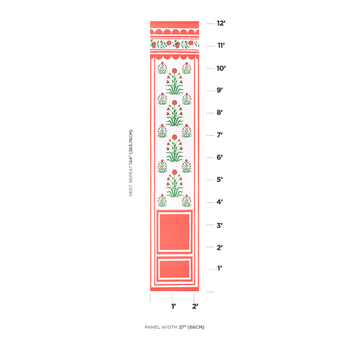 Schumacher Royal Poppy Panel B Red Wallpaper Sample 5014440
