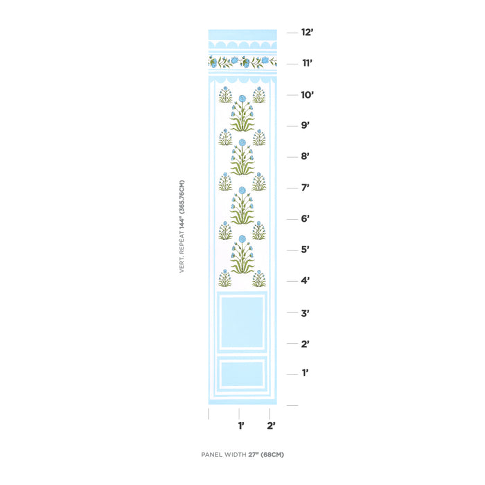 Schumacher Royal Poppy Panel B Blue Wallpaper Sample 5014441