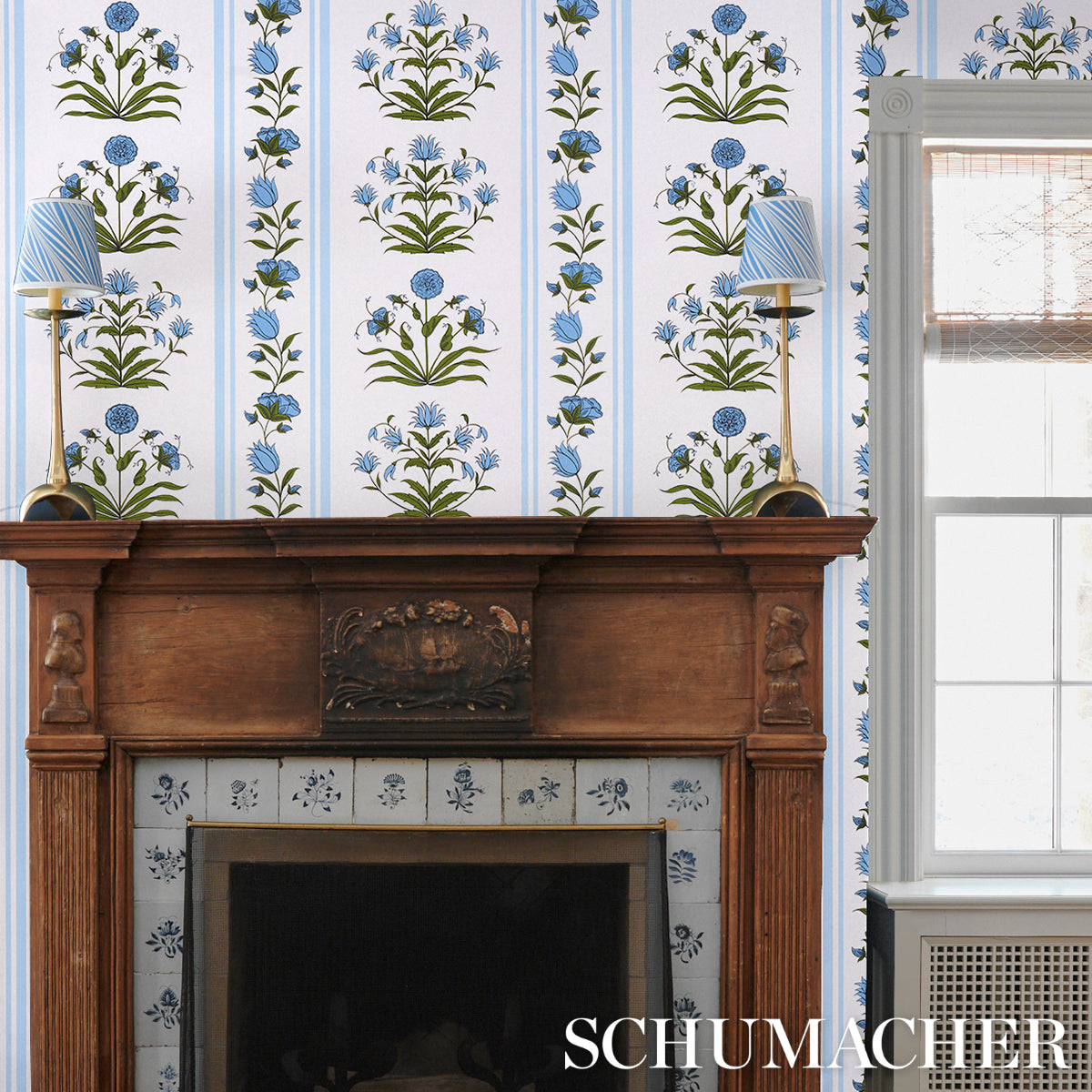 Schumacher Poppy Stripes Blue Wallpaper 5014451