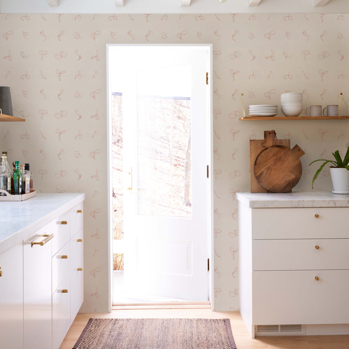 Schumacher Butcher String Red And White On Ivory Wallpaper Sample 5014470