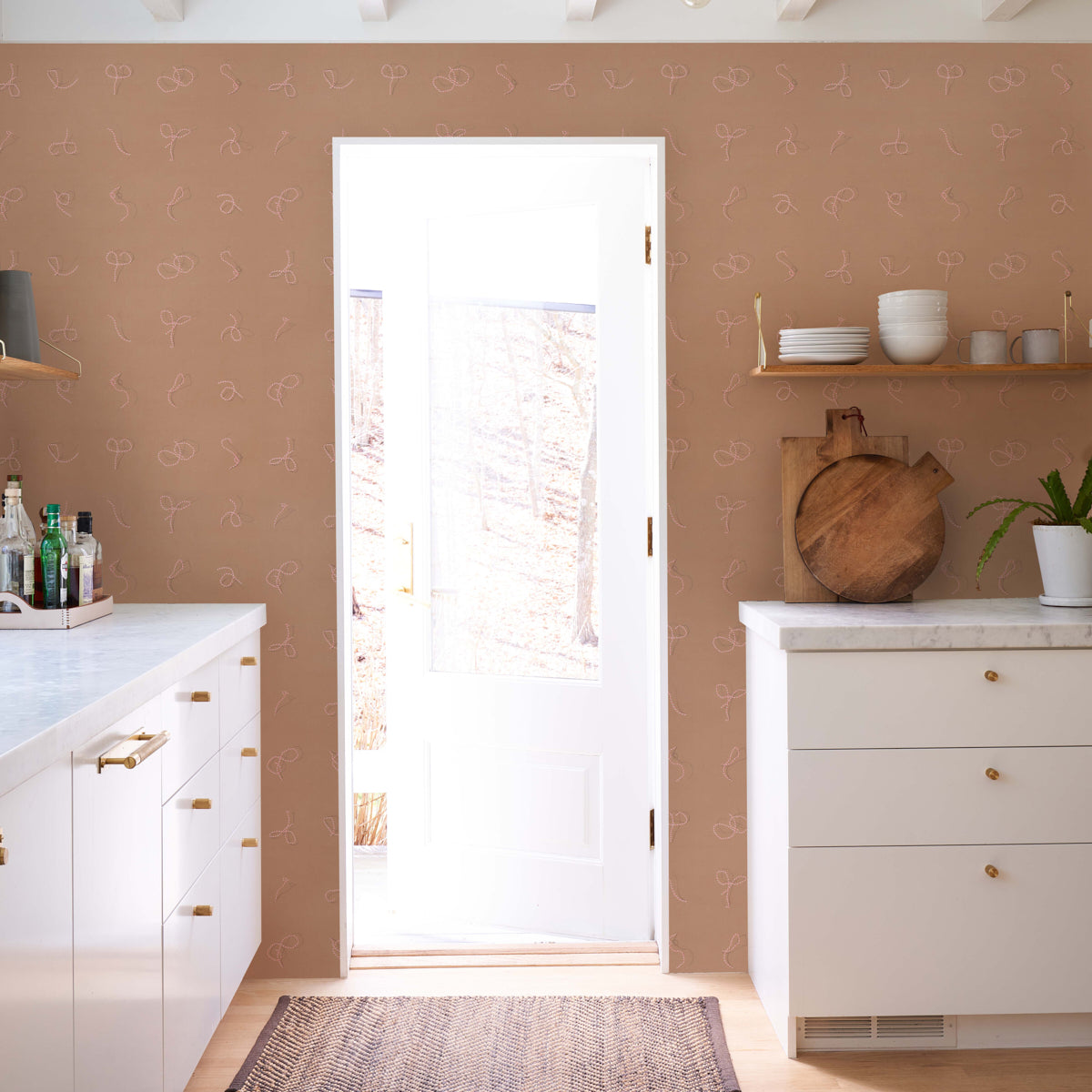 Schumacher Butcher String Red And White On Brown Wallpaper Sample 5014471