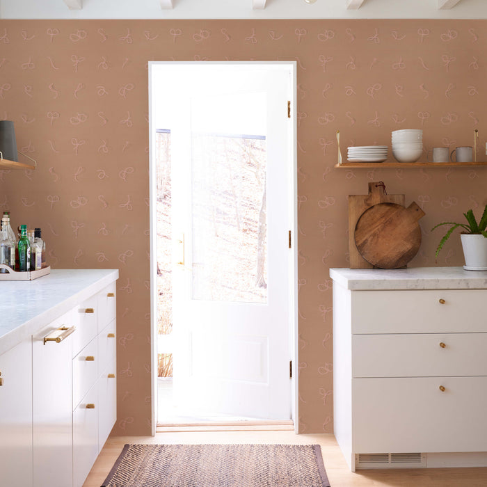 Schumacher Butcher String Red And White On Brown Wallpaper Sample 5014471