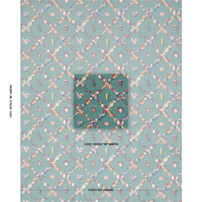 Schumacher Grotto Treillage Multi On Teal Wallpaper Sample 5014490
