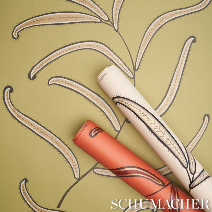 Schumacher Caterpillar Leaf Black And Cream Wallpaper Sample 5014530