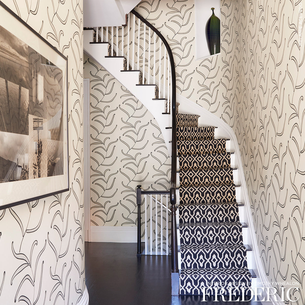 Schumacher Caterpillar Leaf Black And Cream Wallpaper Sample 5014530