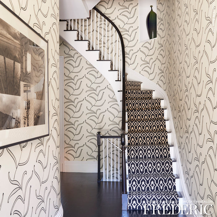 Schumacher Caterpillar Leaf Black And Cream Wallpaper Sample 5014530