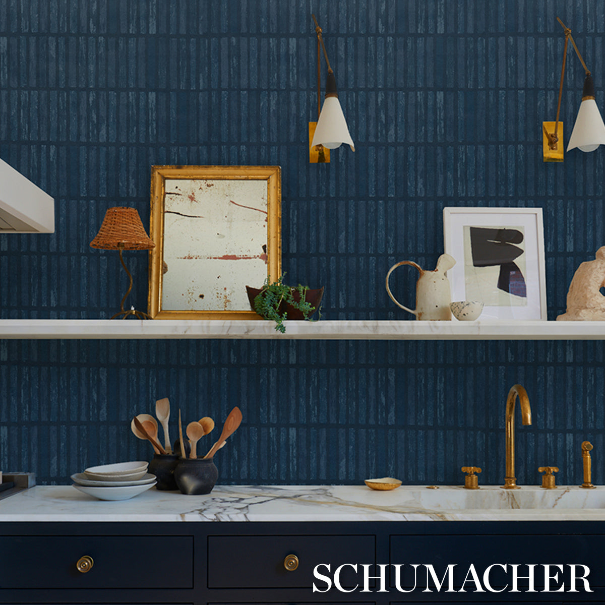 Schumacher Wabi-Sabi Dark Blue Wallpaper Sample 5014592