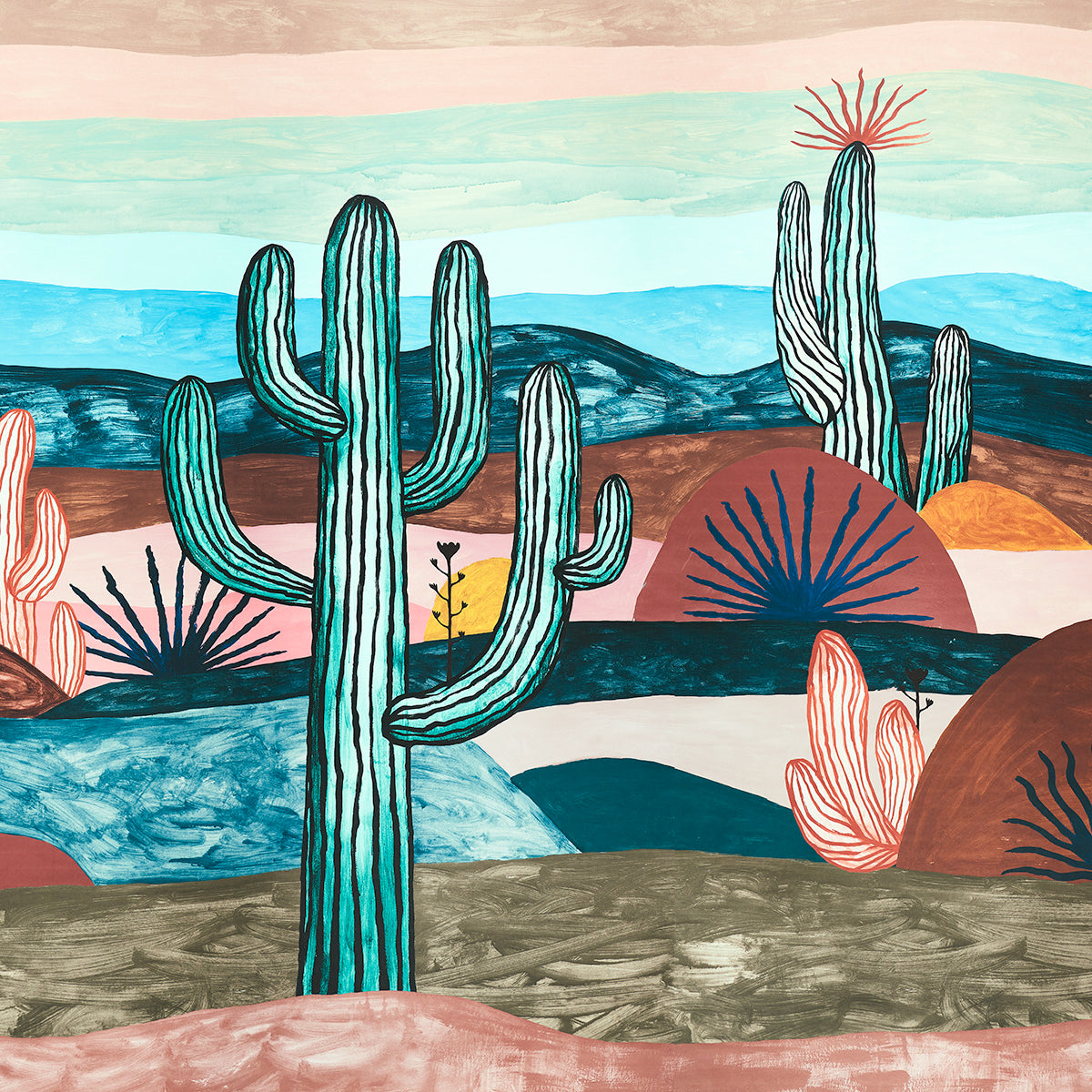 Schumacher Desert Scape Panel Set Prismatic Wallpaper Sample 5014610