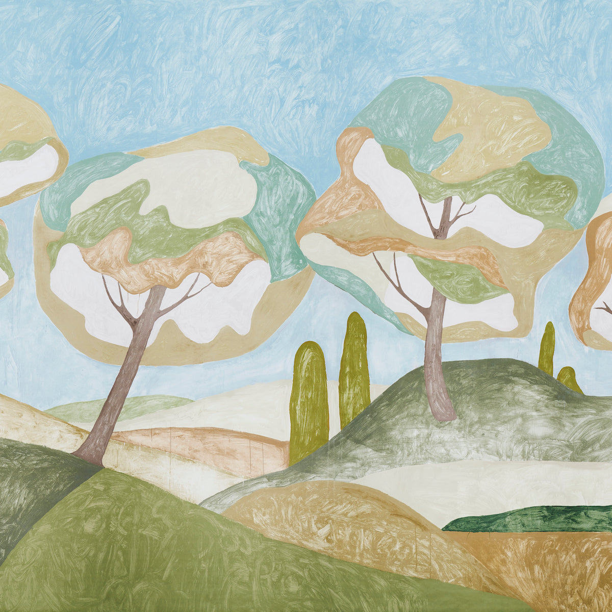 Schumacher Forest Hills Panel Set Sky Wallpaper Sample 5014650