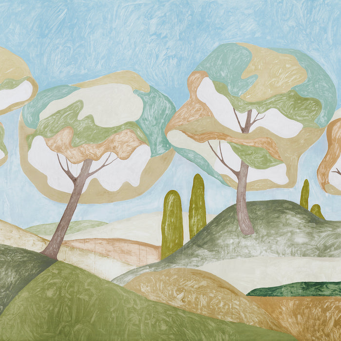 Schumacher Forest Hills Panel Set Sky Wallpaper Sample 5014650