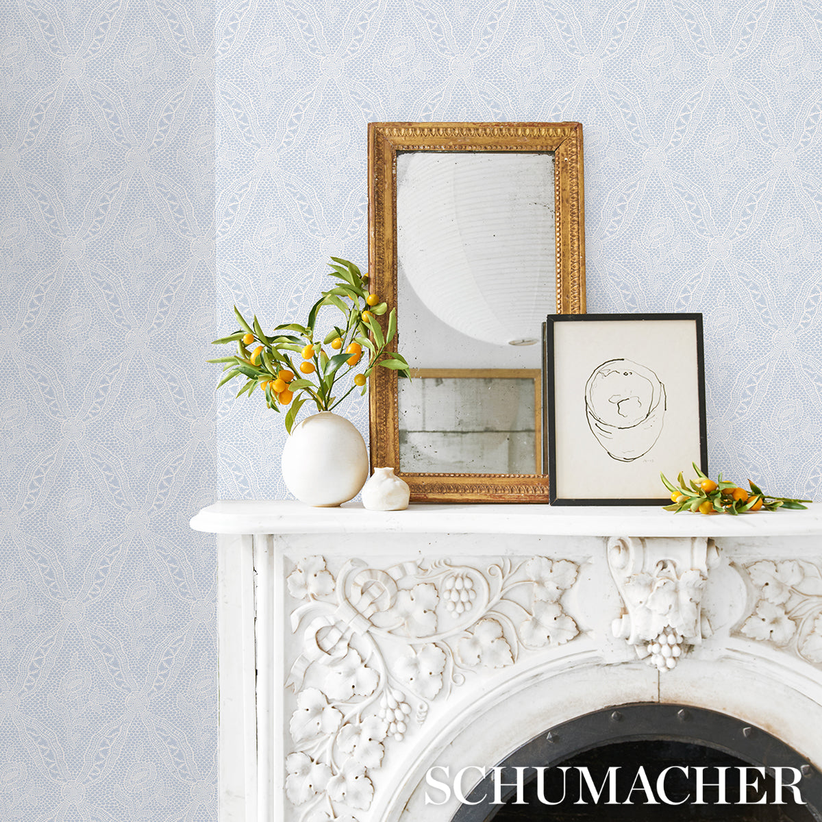 Schumacher Cosette Lace Cornflower Wallpaper Sample 5014722