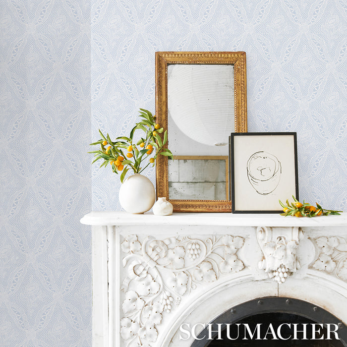 Schumacher Cosette Lace Cornflower Wallpaper Sample 5014722
