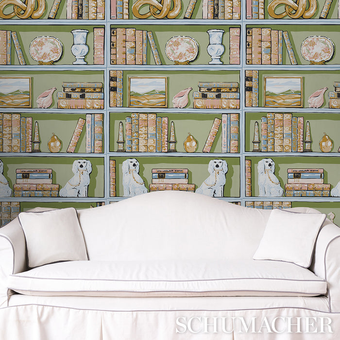 Schumacher Natalie's Library Celadon Wallpaper 5014730