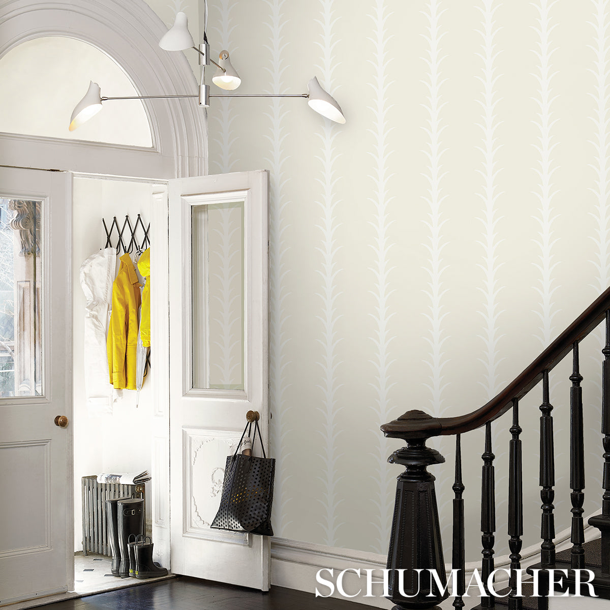 Schumacher Acanthus Stripe Ivory On Neutral Wallpaper Sample 5014771