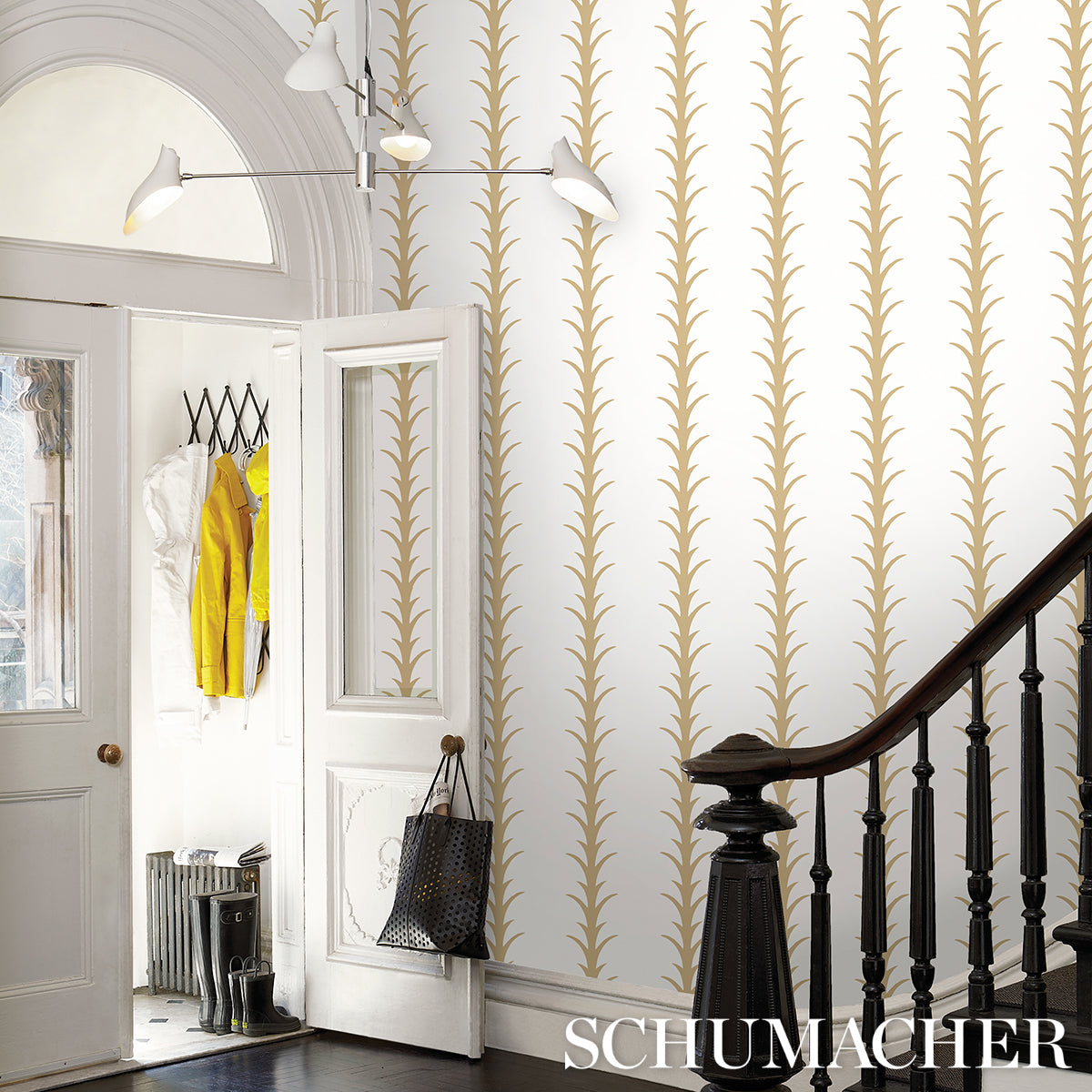 Schumacher Acanthus Stripe Gold On Ivory Wallpaper Sample 5014772